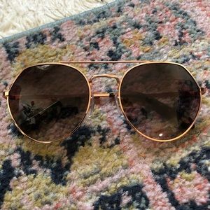 Fossil Rose Gold Double Bridge Sunglasses Metalic Mirrored Tinted Classic Summer